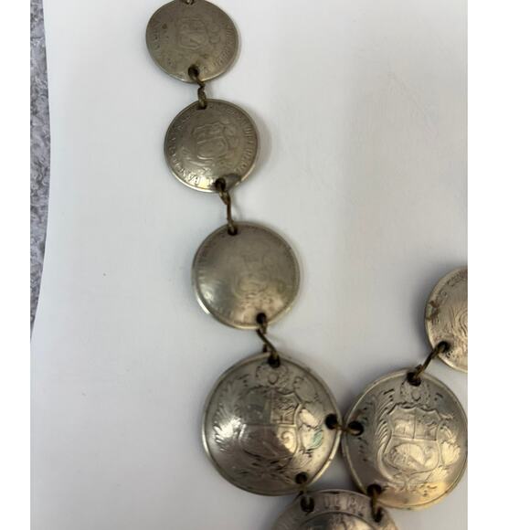 Silver Soles De Oro Peruvian Graduated Coin Necklace AS IS #64590 - Picture 4 of 9